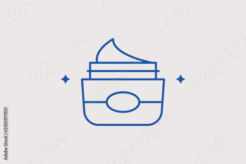 Skin cream jar line icon for moisturizing and anti-aging face care. Premium vector illustration for night cream product pages and spa facial treatment menus.