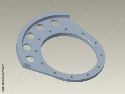 3D Render of Metal Mechanical Component with Mounting Holes