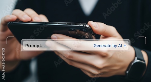 Person holding smartphone with AI generate prompt on screen closeup