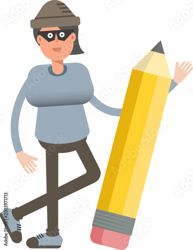 Woman Thief Character and Pencil
