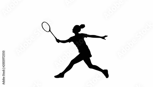 Female Badminton Player Silhouette Action Shot Isolated on White Background Sport Vector Illustration