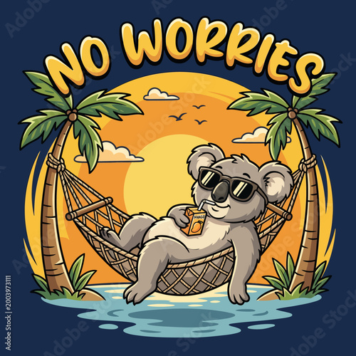 Canvas Print Koala wearing sunglasses in hammock relaxing.