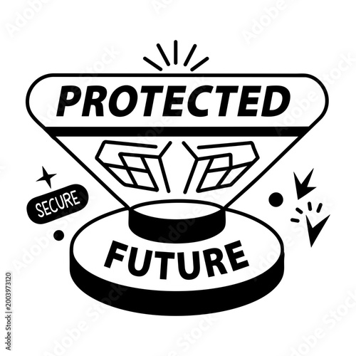 A glyph sticker of a simulation device with protected future typography 
