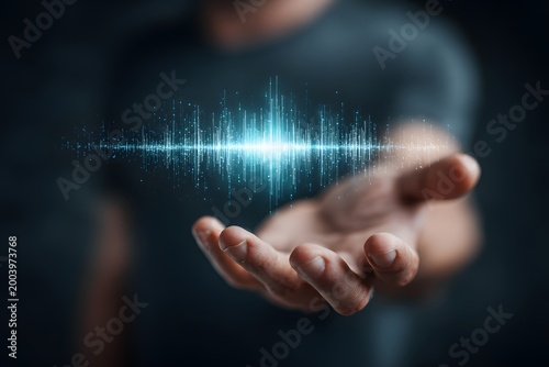 voice command interface hologram above hand futuristic concept