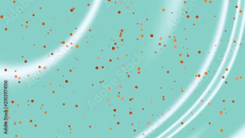 Teal background with white curves and orange specks