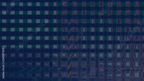 Abstract grid-like reflective metallic pattern with blue green purple interference effect digital artwork