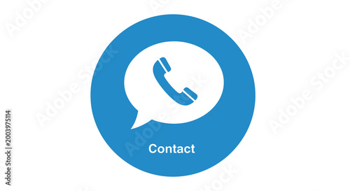 contact icon with phone in speech bubble on blue circle