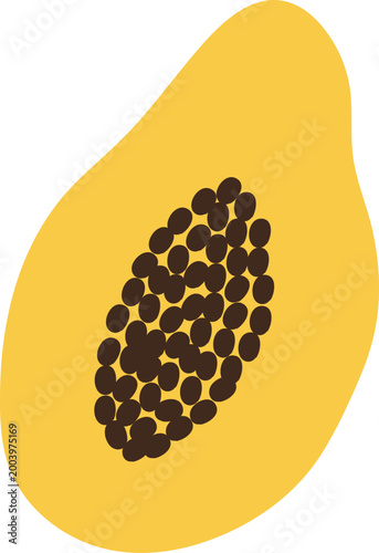 Papaya Flat Minimal Vector Clipart, Isolated Hand Drawn Scandinavian Style Illustration
