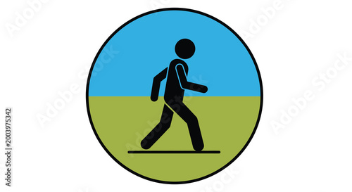 walking person icon in blue and green circle