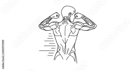 muscular back anatomy line drawing on white background