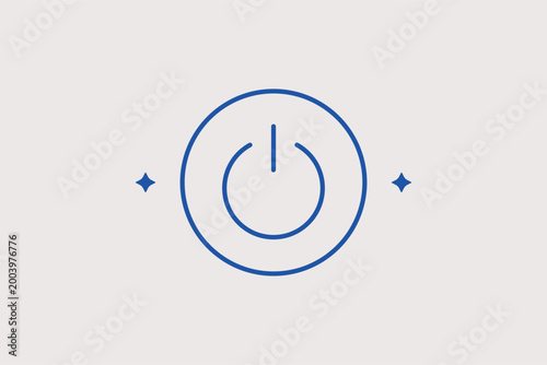 Power button line icon for starting electronic devices and computer systems. Universal vector illustration for hardware user manuals and digital device interface settings.