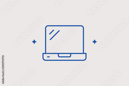 Laptop computer line icon for portable computing and mobile office work. Modern vector illustration for remote work blog headers and computer retail store banners.