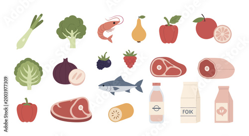 Assortment of Fresh Healthy Food Items for Balanced Diet.