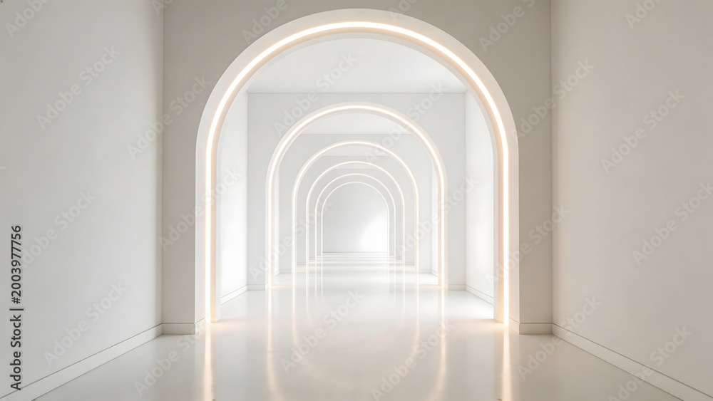 Fototapeta premium White corridor with glowing arches