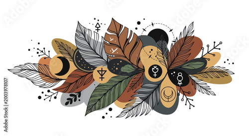 Bohemian Feathers and Mystical Symbols Artwork.