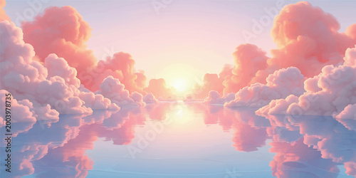 Fotografia A beautiful abstract view of the bright sun through fluffy red cumulus clouds in