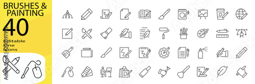 Brushes & Painting icon set. Editable stroke.