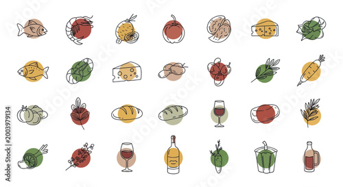 Collection of Hand-Drawn Food and Drink Icons.