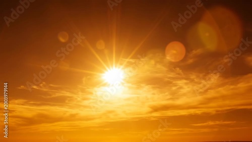 Heat wave stroke extreme summer sunlight sun sky cloud flare bright glare warm haze. Heat wave stroke extreme summer global warming, thermometer to high temperature, sun, climate hot weather