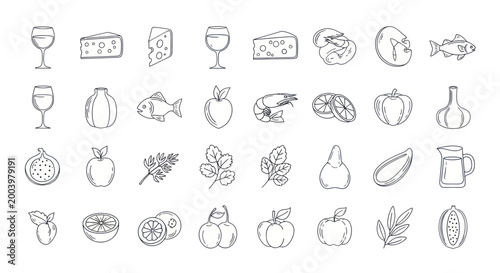 Collection of Hand-Drawn Food and Drink Icons.