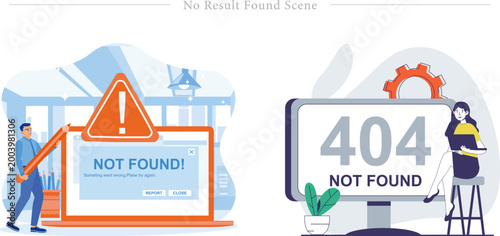 No Result Found Scene Flat Vector 404 Error Page UI Empty State Illustration