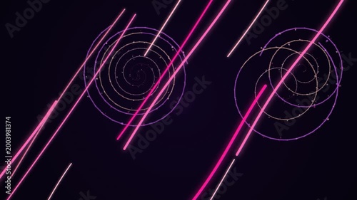 Neon pink lines and circles on dark background abstract design