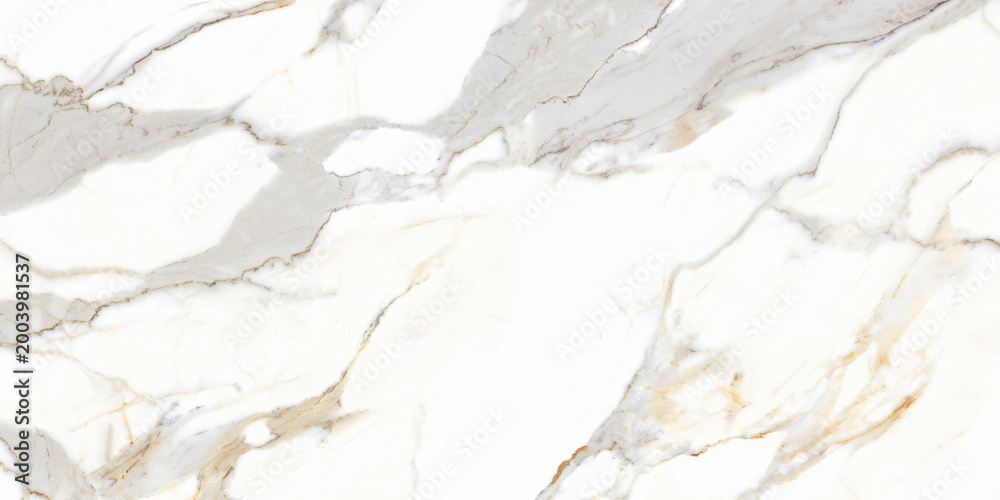 Obraz premium Carrara statuario white marble with a brown and grey veining pattern, natural stone texture with high resolution, and ceramic tile design for interior or exterior.