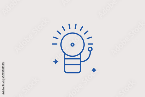 Alarm bell ringing line icon for fire alerts and emergency notifications. Loud vector illustration for security system manuals and school evacuation drill posters.