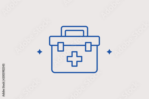 First aid kit briefcase line icon for emergency medical supplies and workplace safety. Essential vector illustration for vehicle safety equipment lists and school clinic brochures.