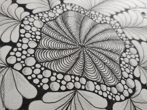Obraz na plátně abstract spiral pattern creating depth illusion, inward twisting motion, black a