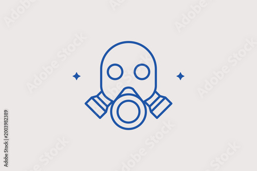 Gas mask line icon for respiratory protection against toxic fumes and chemical hazards. Technical vector illustration for emergency response training and industrial laboratory safety.