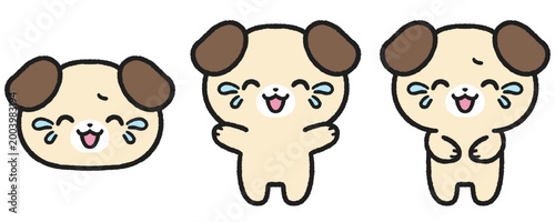 笑い泣きしている犬のイラストセット