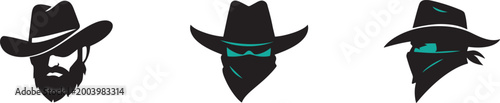 Photos Cowboy outlaw portrait, western bandit character vintage wild west vector