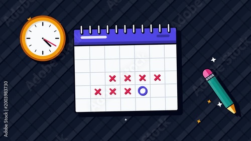 Animated Calendar with Wall Clock and Pencil for Time Management Scheduling and Deadline Planning Concept