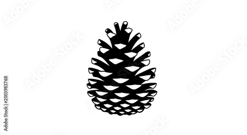 Detailed black silhouette of a pinecone on a clean white background symbolizing nature and simplicity