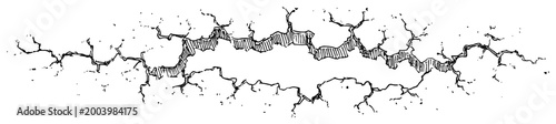 Ground crack fissure sketch illustration, horizontal broken surface line art for earthquake disaster and damage concept design