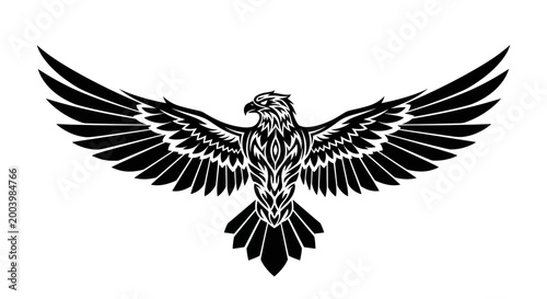 Tribal Eagle Tattoo Design, Black Silhouette with Wings Spread