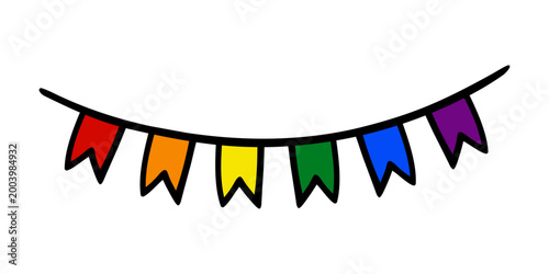 Rainbow garlang pride month lgbt symbol, colorful bunting flags on string doodle spectrum queer identity freedom love diversity sign human orientation rights concept. Isolated. Vector illustration.