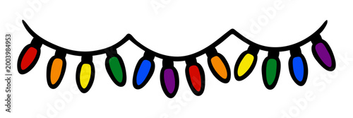 Rainbow garlang pride month lgbt symbol, colorful bunting flags on string doodle spectrum queer identity freedom love diversity sign human orientation rights concept. Isolated. Vector illustration.