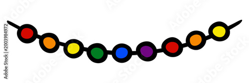Rainbow garlang pride month lgbt symbol, colorful bunting flags on string doodle spectrum queer identity freedom love diversity sign human orientation rights concept. Isolated. Vector illustration.