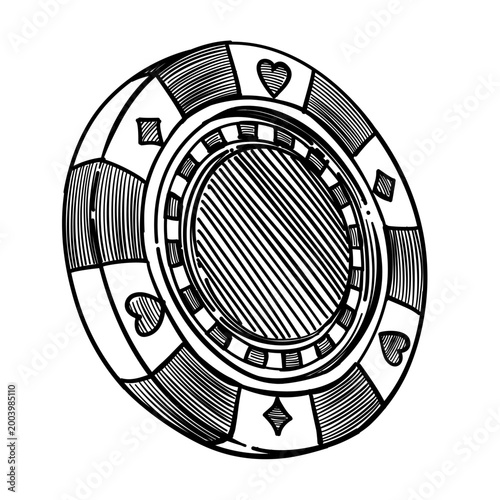 casino chip heart and diamond vector line art hand drawn illustration