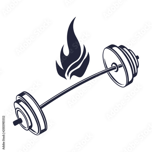 Flaming Barbell Strength Training Power Fitness Line Art Illustration