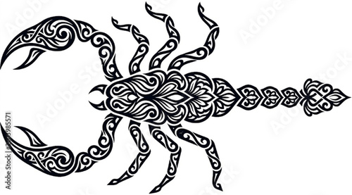 Foto A stylized geometric polygon scorpion in black and white.