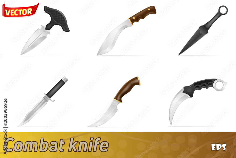 Naklejka premium combat knife weapon for killing set icons vector illustration