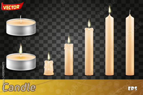 burning wax candle set icons vector illustration