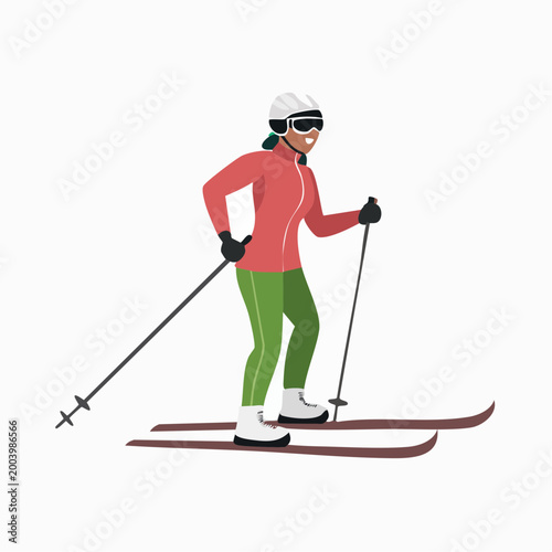 Woman Skiing with Poles and Goggles