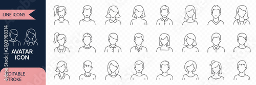 People Avatar Line Editable Icons set. Vector illustration in modern thin line style of people portraits of different ages and nationalities in a minimalist style. Isolated on white background.