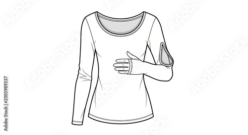 Fashion Flat Sketch: Long Sleeve Top with Cut-out Sleeve Detail and Thumbhole