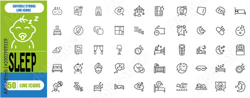 Sleep Icons Set – Pixel Perfect Outline Collection | Editable Stroke Vector Illustration