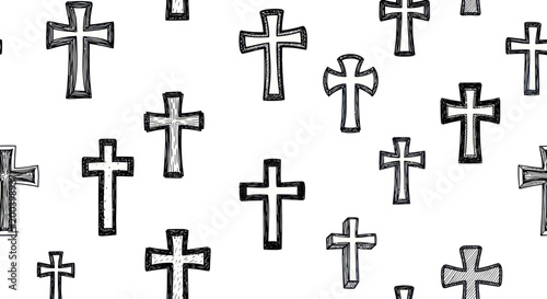 Hand Drawn Christian Crosses Seamless Pattern Background